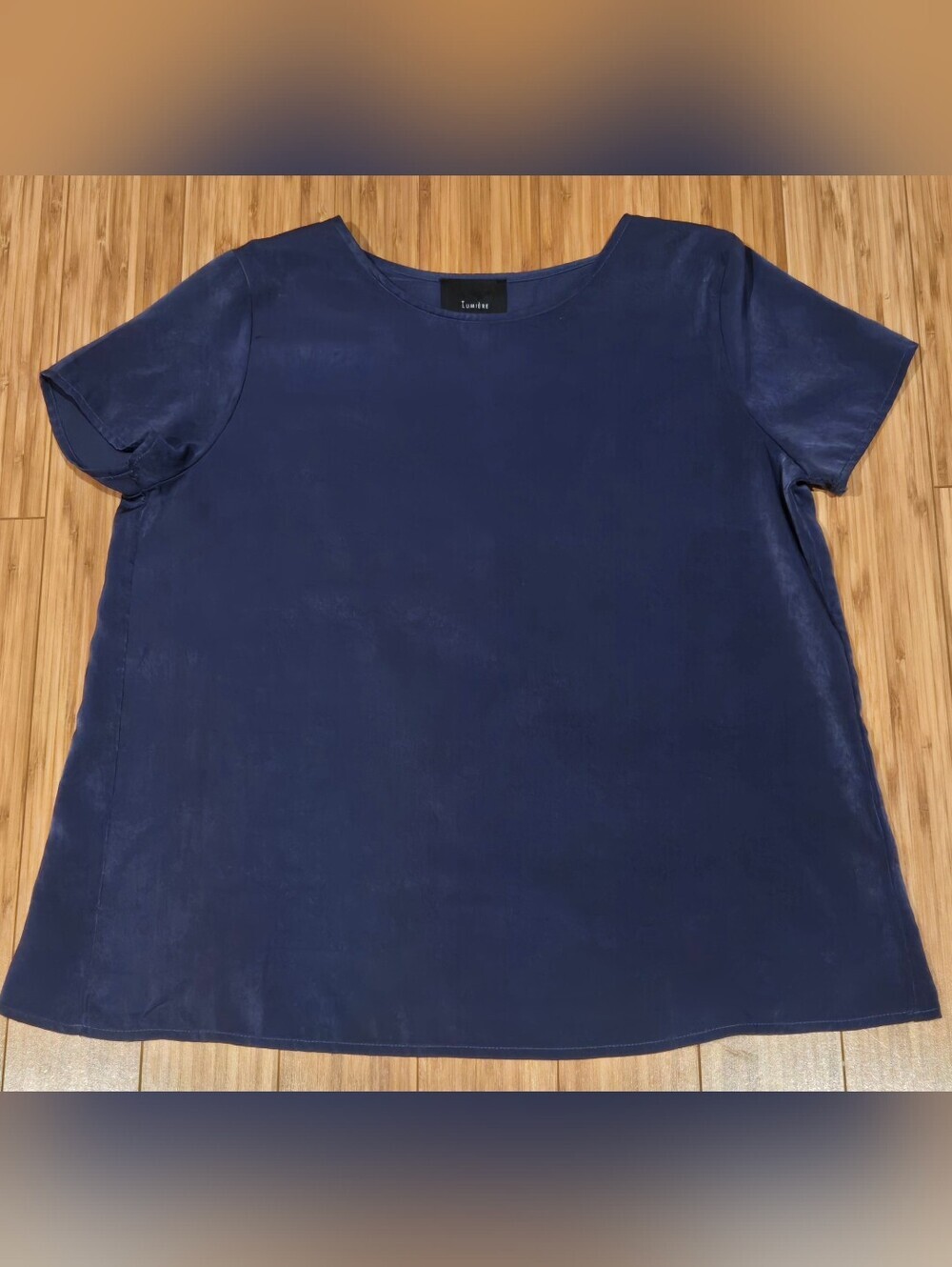 Lumiere Navy Short-Sleeve Silky Feel Blouse